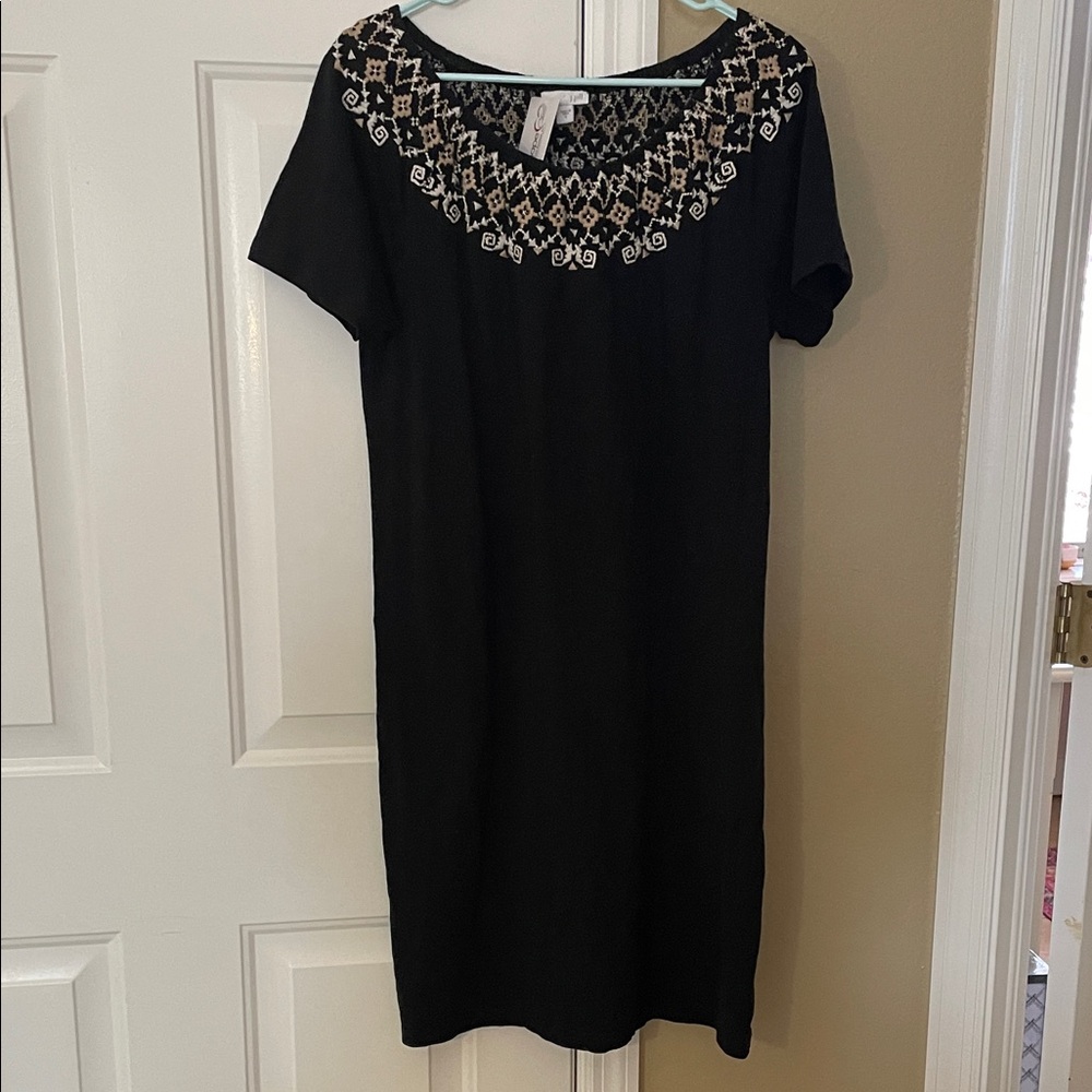 J. Jill Black Dress with Intricate Embroidery 100% Cotton